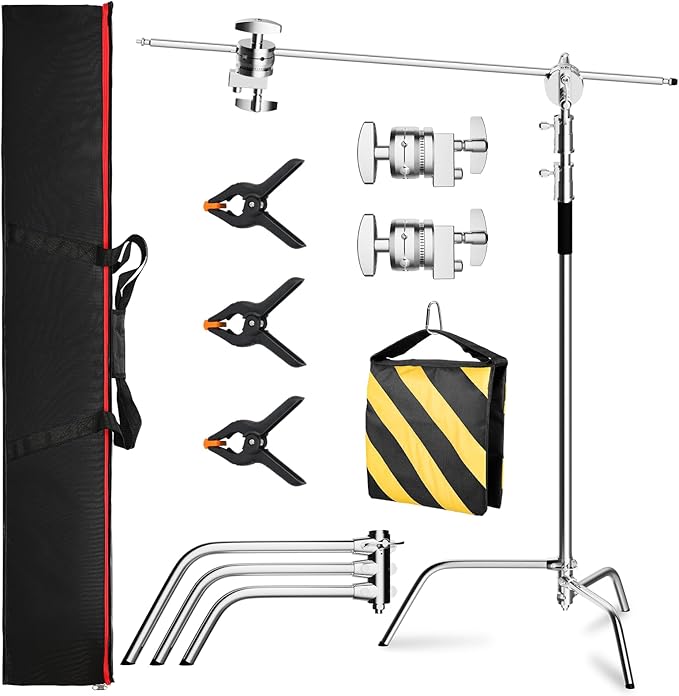 C Stand with Boom Arm Professional Heavy Duty Light Stand with 10.8ft Vertical Pole, C-Stand with 4.2ft Boom Arm, Adjustable Base for Studio Equipment