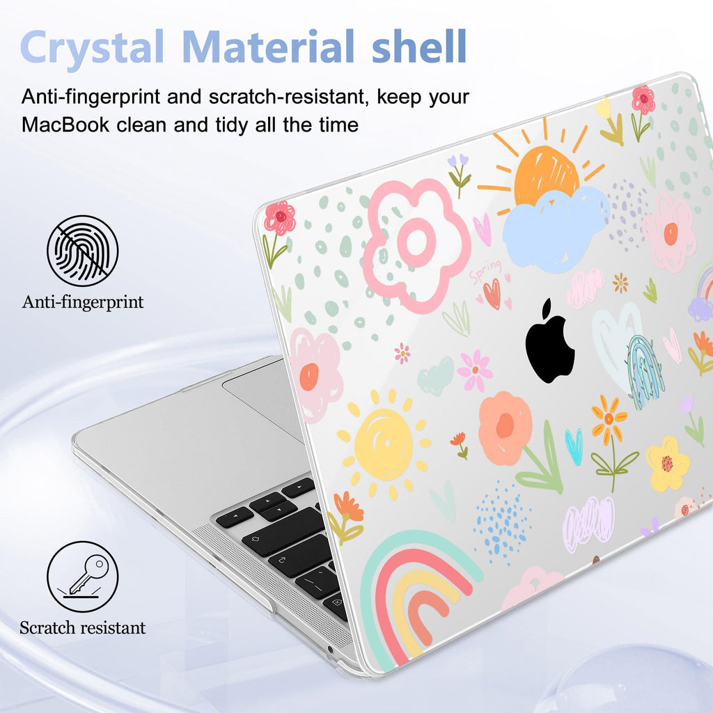 May Chen Case for MacBook Pro 13 inch M2 2023,2022,2021,2020 A2338 M1 A2251 A2289, Plastic Hard Shell Case for MacBook Pro 13" with Touch Bar Fits Touch ID, Rainbows Flowers