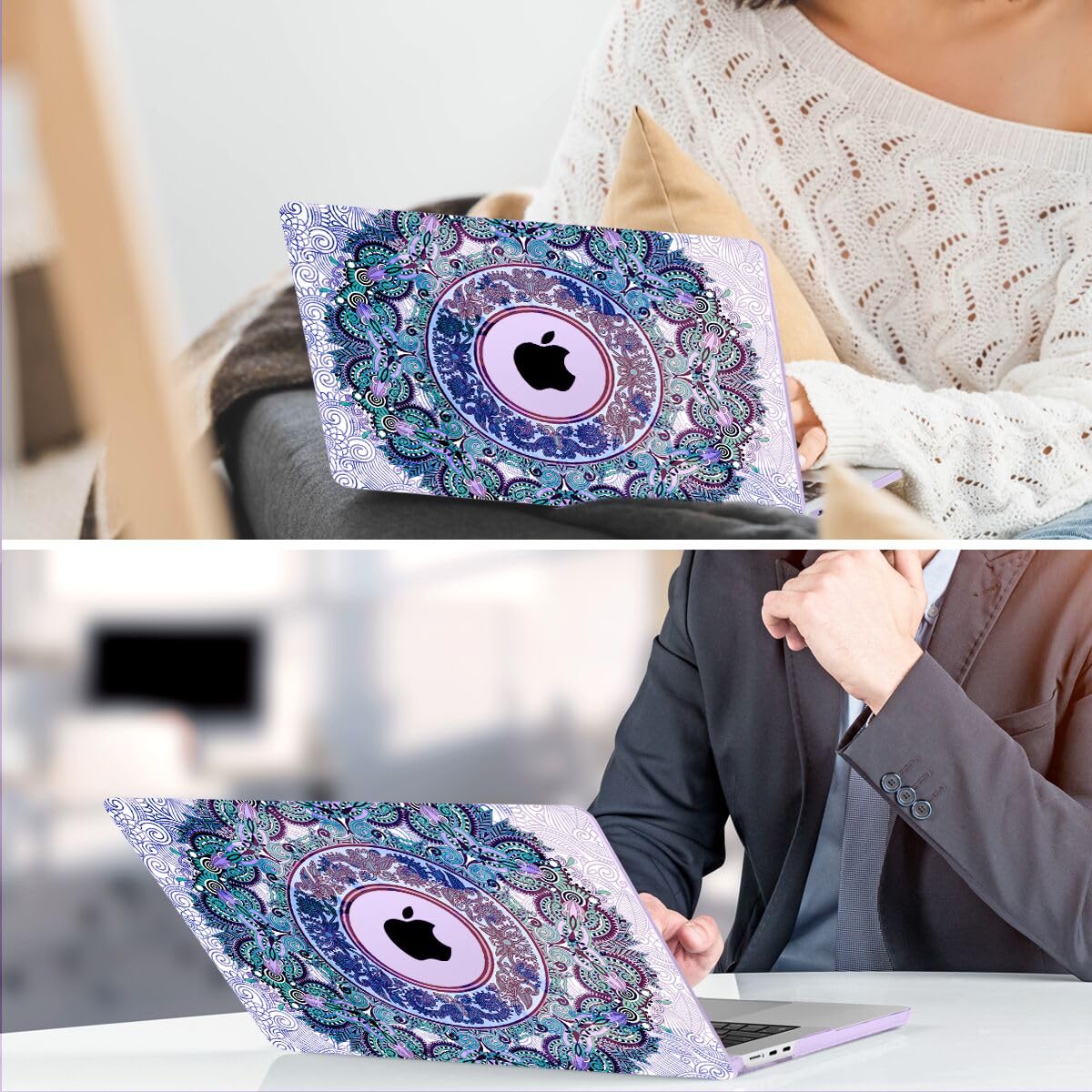 TWOLSKOO for MacBook Air 15 inch Case 2026 2025 2024 2023 Release M5 A3448 M4 A3241 M3 A3114 M2 A2941, Plastic Hard Shell & Screen Protector & Keyboard Cover & Trackpad Film, Purple Mandala