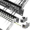 Jadaol 48 Port Shielded Patch Panel Rack or Wall Mount 19-Inch, 2U Cat6A Network Panel Preloaded with 48 Keystone Couplers Plus 2 Spare, 10Gbps Ethernet Panel with Cable Management & Back Support Bar