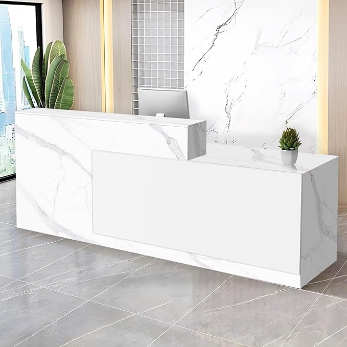 Reception Desk with Counter Modern Checkout Counter with Lockable Drawer Keyboard Tray Receptionist Desk for Office Salon Reception Table K Right 71inch/180cm
