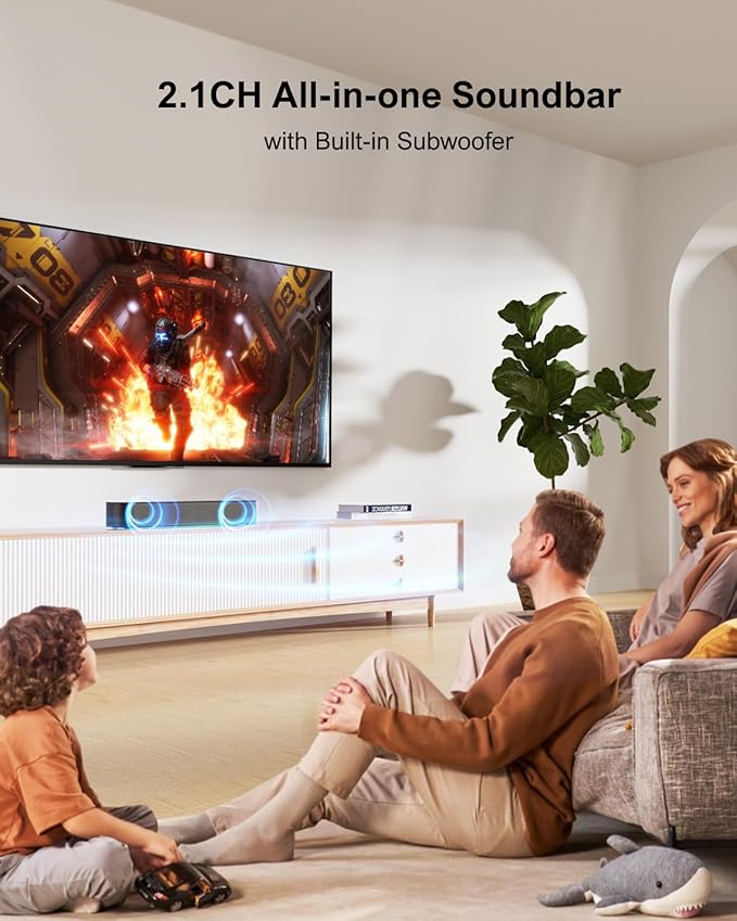ULTIMEA 2.1ch Compact Sound Bar for TV, Built-in Subwoofer, APP Control, Peak Power 120W, All-in-one PC Sound bar for Game, 16 Inches Bluetooth 5.3 TV Sound Bar, Opt/AUX/Wall Mount, Solo B30 Pro