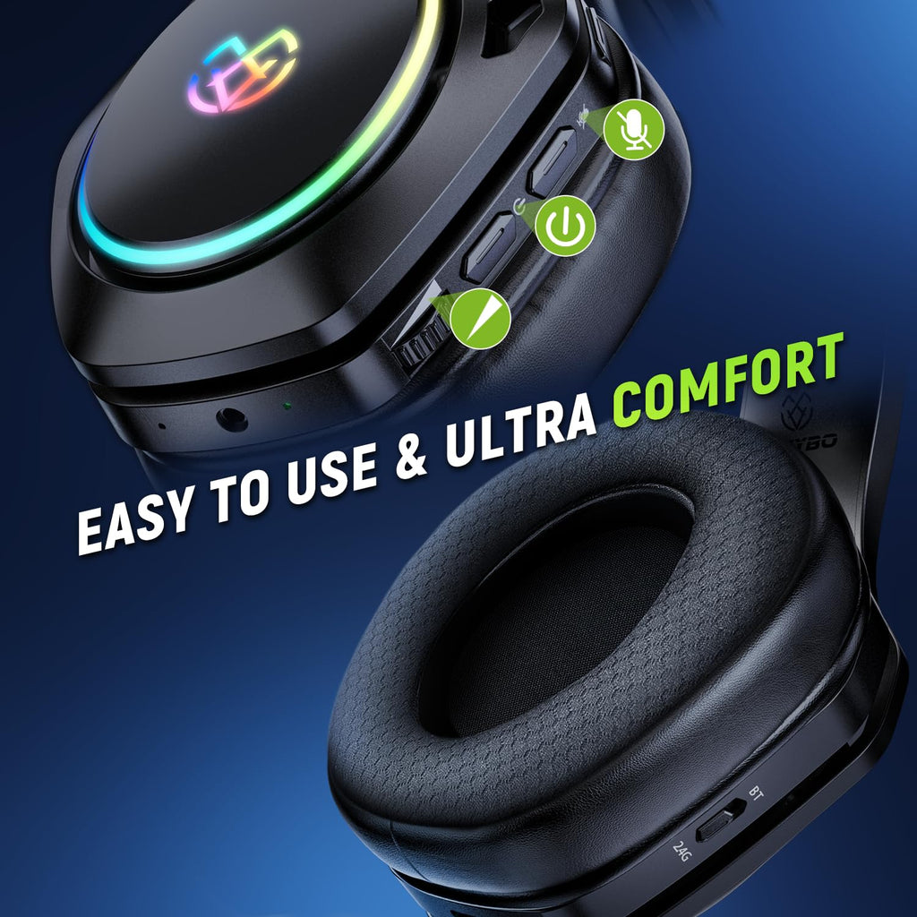 Tatybo Wireless Gaming Headset for PS5 PC, Dual Mode, Low Latency, Black