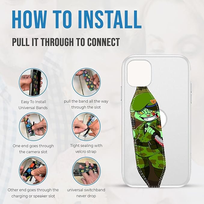 Phone Grip Strap - Reversible Finger Holder for Phone Back, Customizable Anti-Slip Design, Wireless Charging Compatible Detachable Holder for iPhone - Animals Custom