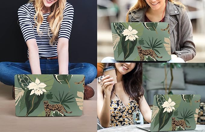 CISSOOK Compatible with MacBook Air 13 inch Case 2021 2020 2019 2018 Release Model M1 A2337 A2179 A1932, Midnight Green Hard Case Leopard Cover for MacBook Air 13 inch with Touch ID - Panther Leopard