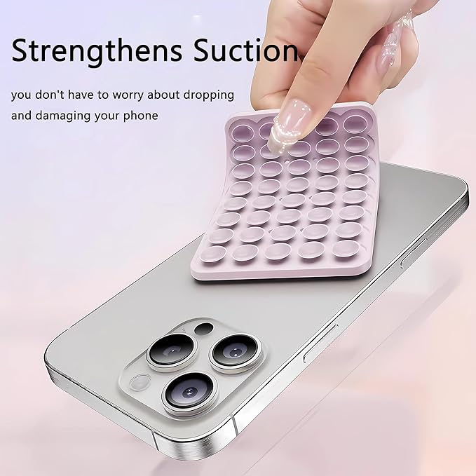 Silicone Double-Sided Suction Phone Grip Detachable Mount - Car Dashboard/Shower Phone Holder, Hands-Free For Selfies & Videos, TikTok/ASMR/Yoga - iphone & Android Compatible (3.94"x2.5",Baby Purple)