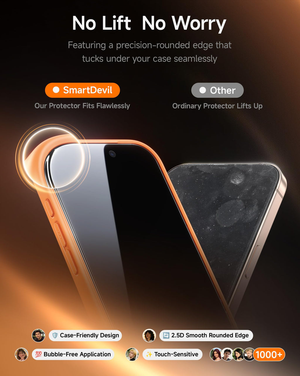 SMARTDEVIL 2 Pack for iPhone 16 Pro Max Screen Protector, 9H Hardness Military Grade Shatterproof, HD Clear Tempered Glass with Auto Dust-Elimination, Bubble Free, Easy Installation, Case Friendly