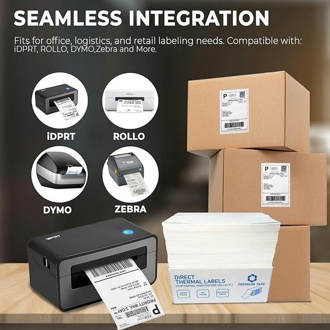 Rockin Rolls Thermal Shipping Labels (Total 2000) - 4 Packs of 500 Fanfold Direct 4x6 Thermal Labels. Thick Commercial Grade, Waterproof, Smudge Proof Mailing and Address Label, and Strong Adhesive