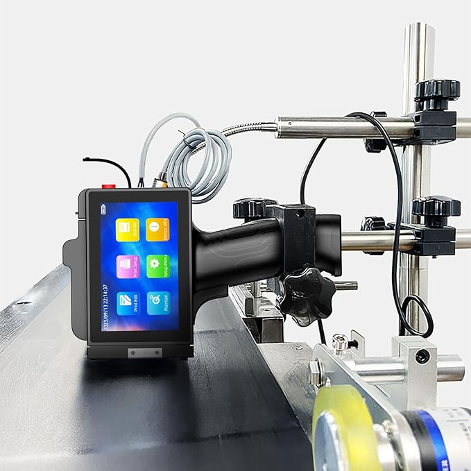 TIJ800P Handheld Inkjet Printer 1 inch Portable Handheld Printer Gun 5 Inch Screen Quick Drying Inkjet Coding Machine for Batch Number/Date/Barcode/QR Code/Logo etc