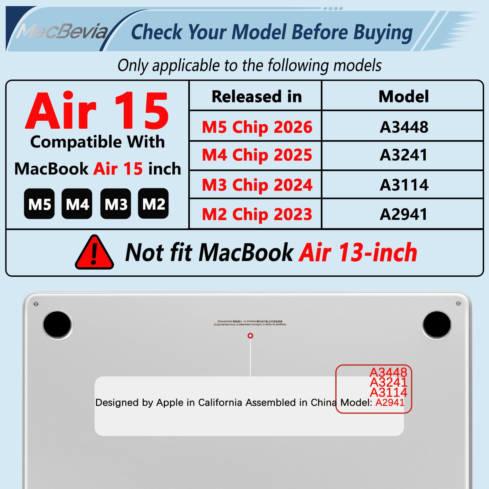 MecBevia Compatible with 2026 M5 MacBook Air 15 inch Case, 2026 2025-2023 M5 A3448 M4 A3241 M3 A3114 M2 A2941, Keyboard Cover, Screen Protector, Webcam Cover & Type-C OTG, Astronauts Stars