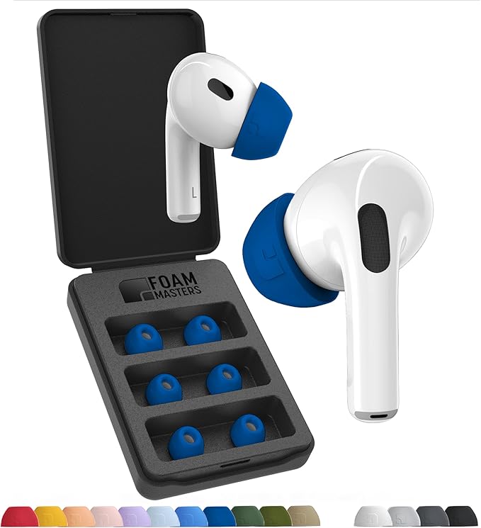 Foam Masters Ultra-Premium Memory Foam Ear Tips for AirPods Pro 1st & 2nd Gen | 3 Pairs | Black Magic Ver 6.0 | Secure | Comfort | Better Noise Cancel | Replacement Buds – Blue, Large