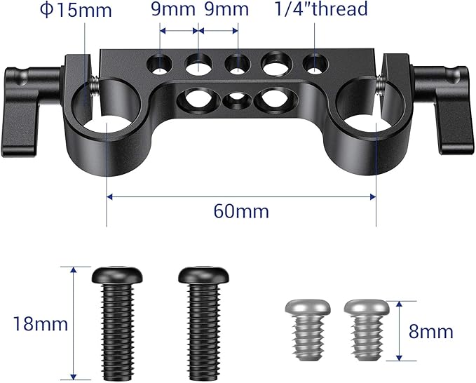 SmallRig Super Lightweight 15mm Railblock, Rod Clamp with 1/4"-20 Thread for Sony for Canon and Other 15mm DSLR Camera Rig Shoulder Support Rail System, Pack of 2-2061