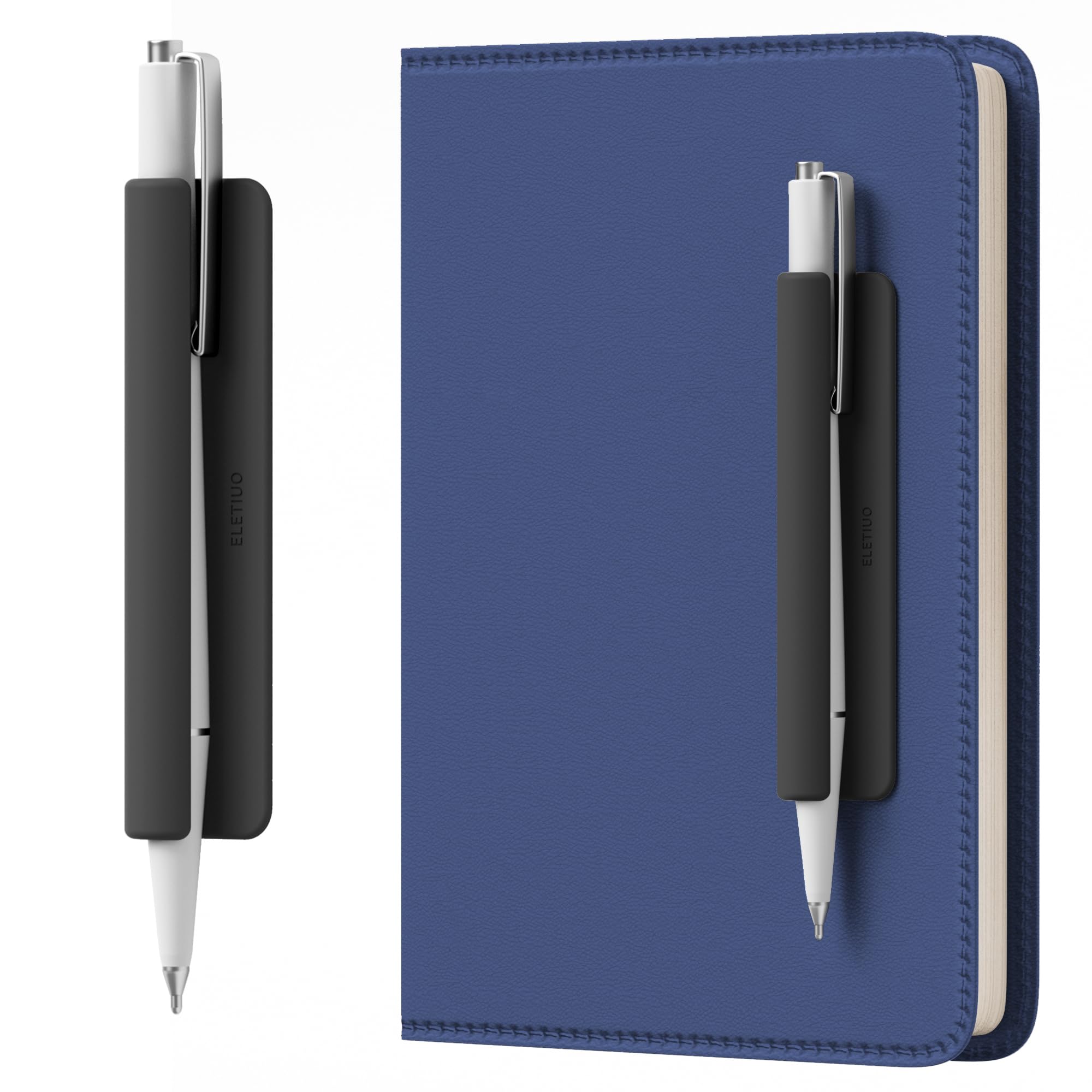 ELETIUO Pencil Holder For Most Pens,Pencils,Self-Adhesive Stick To Notebooks,Diary,Desks,Whiteboards Or Any Surface,Silicone Pen Holder For Home,Office And Desk Organization,Black