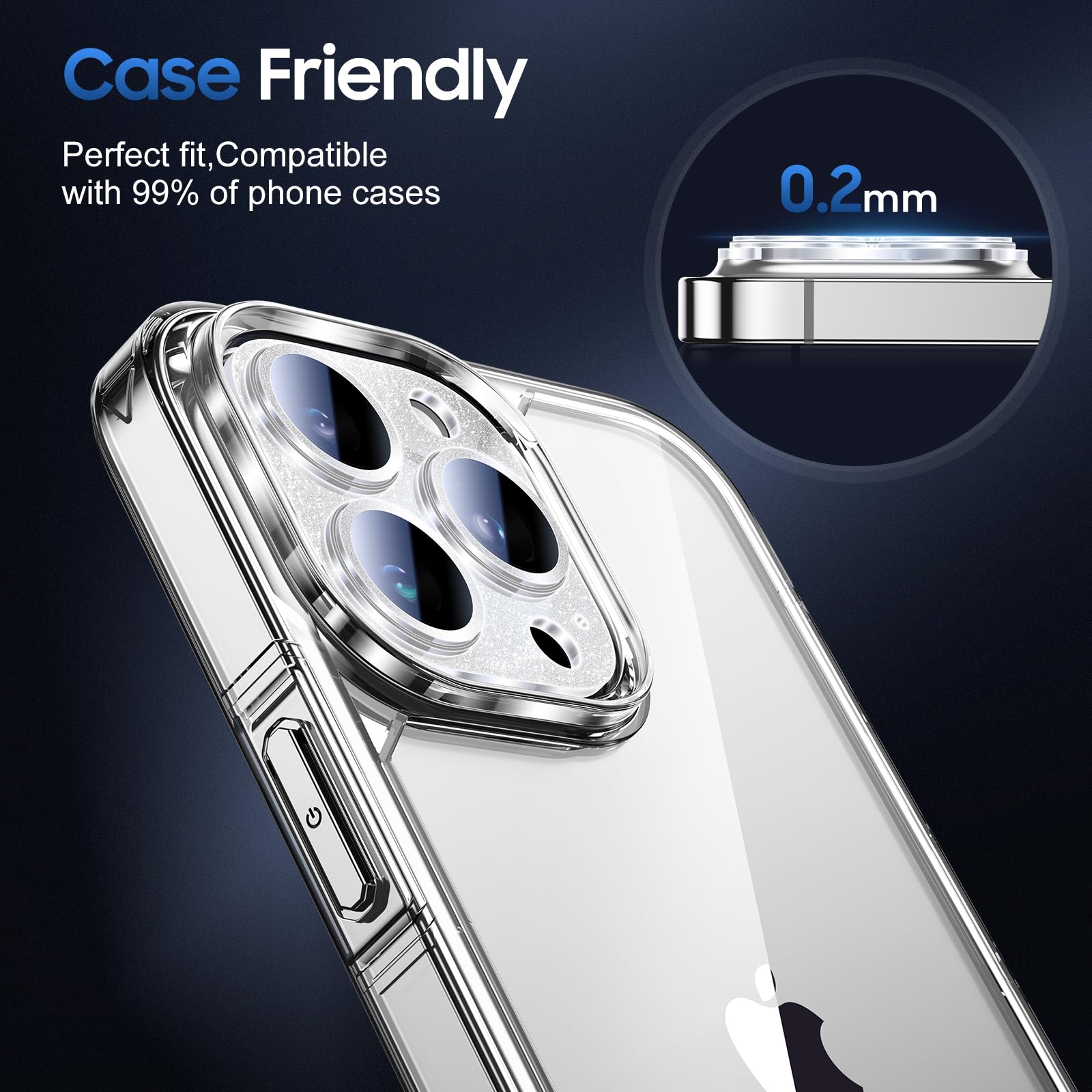 UniqueMe for iPhone 13 Pro Max/13 Pro Camera Lens Protector-Glitter Silver
