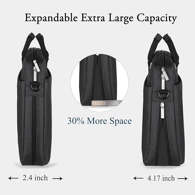 Voova Laptop Bag Case 17 17.3 Inch Computer Sleeve Messenger Bag with Shoulder Strap Expandable Waterproof Large Capacity Business Briefcase for Work Travel Fit 17-18” Laptop, Men Women, Black
