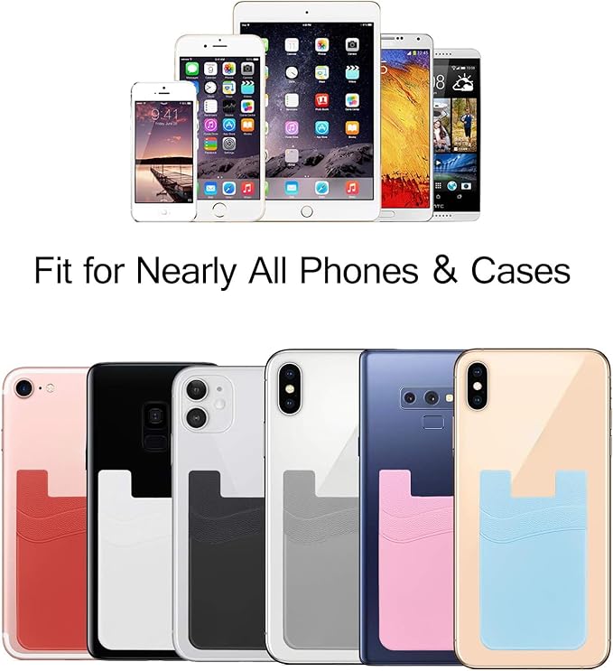 SS Phone Wallet Stick On, Adhesive Phone Card Holder Credit Card Stick on Wallet 2 Pocket Sleeve Suitable for iPhone, Samsung, Most Smartphones 6 Pack
