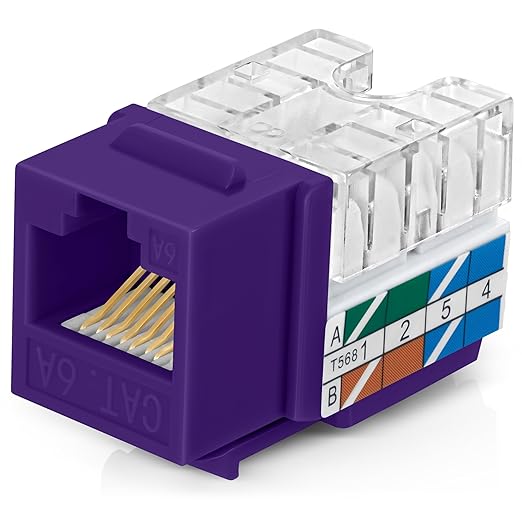 Everest 90° Angled RJ45 Cat6A Keystone Jacks 20-Pack in Purple - Slim Profile Female RJ45 Connectors - Cat 6A Keystone Jack - Compatible with 90° Angled Speed Termination Tool - easyJACK (B094WB91H3)