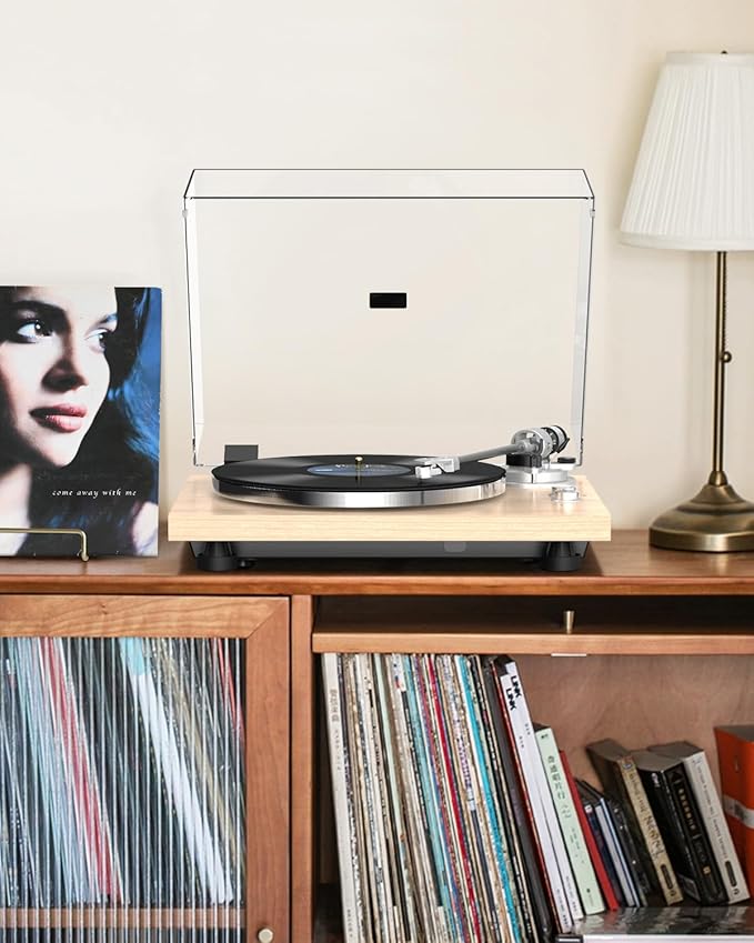 Turntable Record Player Wireless Output Carbon Fiber Tonearm Vinyl Player Aluminium Platter Belt-Drive LP Turn Tables 33 1/3&45 RPM Audio Phono RCA Line Out AT-3600L MM Cartridge Pale Walnut White