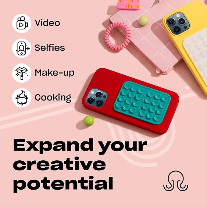 Classic - Silicone Suction Phone Case Adhesive Mount - Hands-Free, Strong Grip Holder for Selfies & Videos - iPhone & Android Compatible - 2.25″ x 3.25″, Turquoise