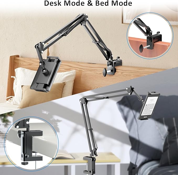 Metal Tablet Holder for Kindle Reading in Bed, Easy Adjust Hands Free Lazy Arm Mount for Kindle Accessories, Gifts for Readers