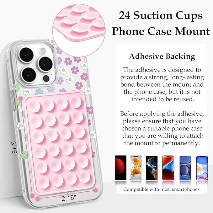 Silicone Suction Phone Case Mount, Silicon Adhesive Phone Accessory for Smartphones, Hands-Free Mirror Shower Phone Holder for Selfies, Tiktok Videos (Green)