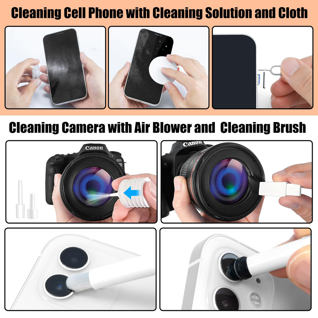 walrfid Laptop Phone Screen Cleaner Kit, Computer Keyboard Brush Cleaning Spray for iPhone AirPods MacBook iPad, 20-in-1 Electronic Device Clean Tool for Camera Earbud Car Screens (White)
