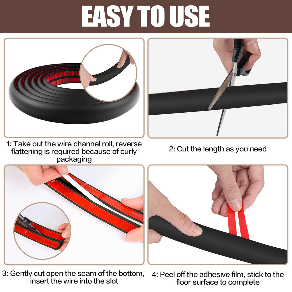 Floor Cord Cover Self Adhesive Cord Hider,3.3FT Cable Management, Extension Strip Protector for Wires, Prevent Cable Trips for Offices, Gyms, Exhibitions Cavity:0.3"(W) x 0.28"(H) Black