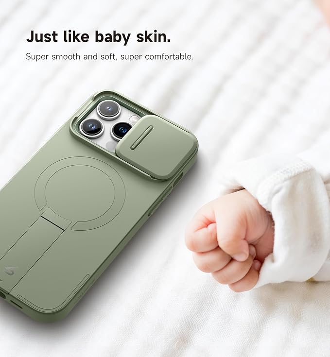 SURITCH for iPhone 14 Pro Max Case with Magnetic Camera Slide Cover and Adjustable Kickstand, Compatible with MagSafe, Shockproof Bumper Case Slim Protective Cover 6.7 Inch, Green