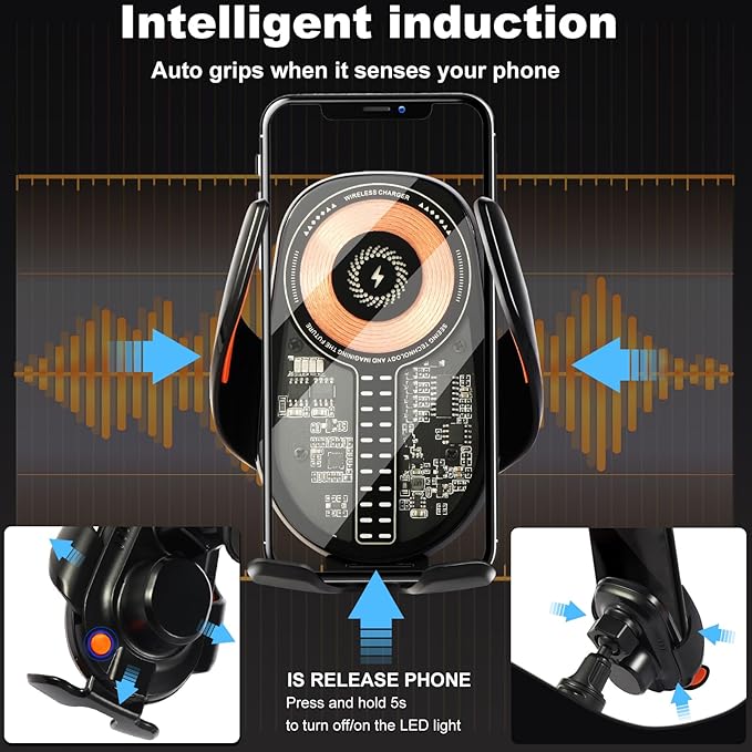 Car Phone Holder Wireless Car Charger, 15W Fast Charging Auto Sensing Clamping Phone Holders for Your Car Vent 360 Adjustable Car Mount for iPhone 16 15 14 13 12 Pro Max, Samsung Glaxy Series