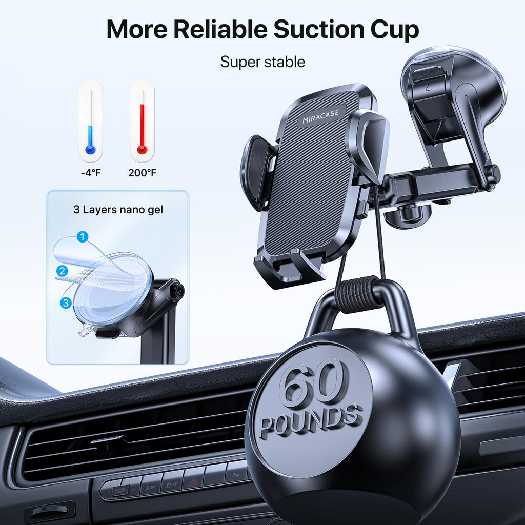Miracase Phone Holders for Your Car, [Thick Case & Heavy Phone Friendly] Universal Cell Phone Car Mount, 3-in-1 Phone Mount for Car Dashboard Windshield Air Vent Fit for All Smartphones