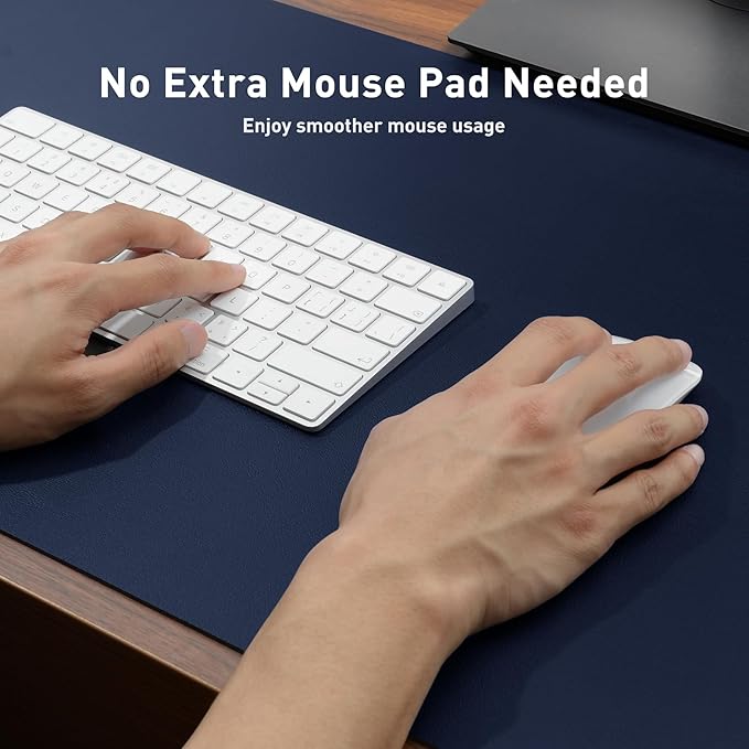 Aothia Leather Desk Pad Protector, Mouse Pad, Office Desk Mat, Non-Slip PU Leather Desk Blotter, Laptop Desk Pad, Waterproof Desk Writing Pad for Office and Home (Dark Blue,23.6" x 13.7")
