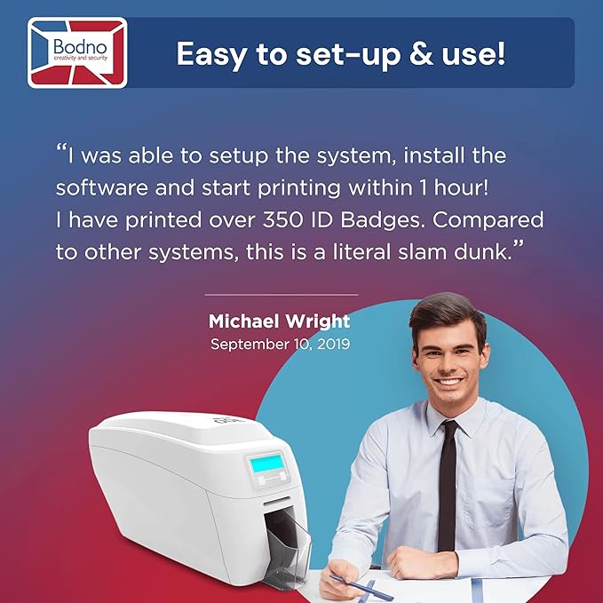 Bodno Magicard 300 Dual Sided ID Card Printer & Complete Supplies Package ID Software - Silver Edition