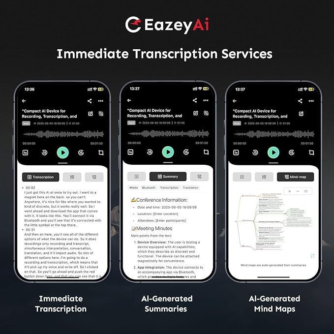 AI Voice Recorder, Transcribe & Summarize with AI Technology, Note Voice Recorder with App Control, Support 140 Languages, 64GB Memory, Audio Recorder for Lectures, Meetings, Calls(Blue)