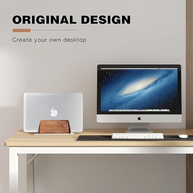 muso wood Vertical Laptop Stand, Walnut Laptop Holder Desktop Stand with Adjustable Dock Size, Wooden Laptop Stand for MacBook Pro and Other Laptops