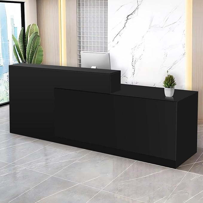Reception Desk with Counter Modern Checkout Counter with Lockable Drawer Keyboard Tray Receptionist Desk for Office Salon Reception Table J Right 47inch/120cm