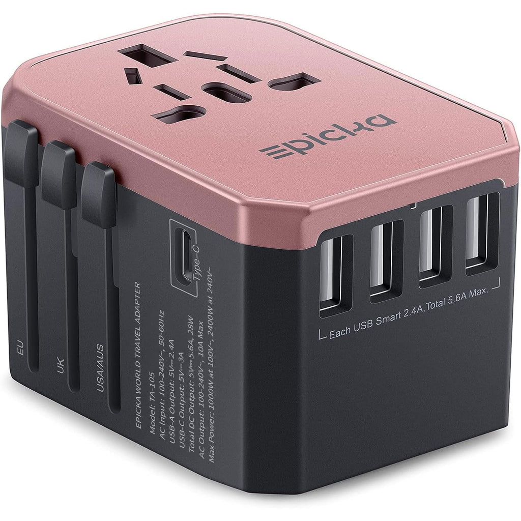 EPICKA Universal Travel Adapter with 1AC/1 USB-C/4 USB-A Ports