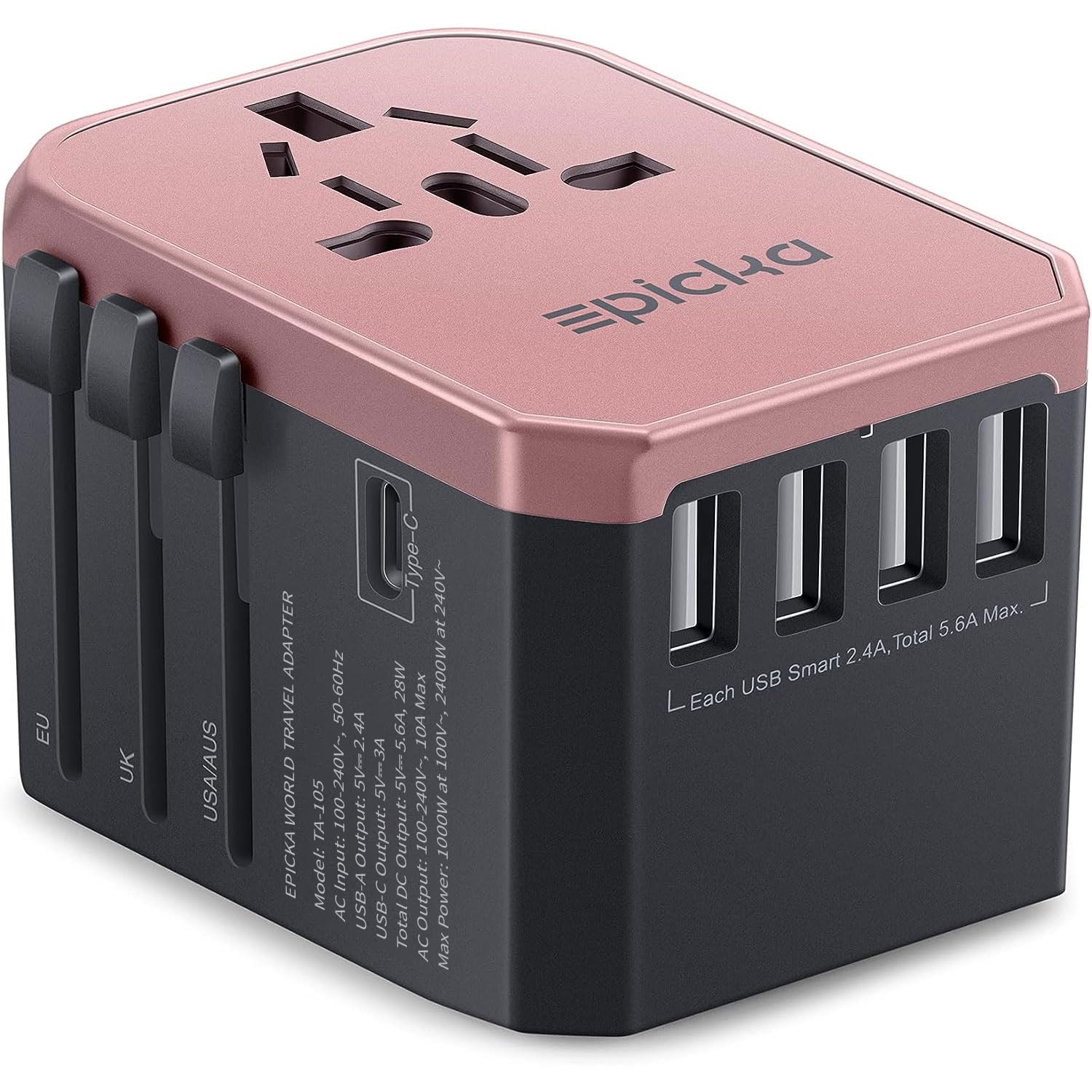 EPICKA Universal Travel Adapter with 1AC/1 USB-C/4 USB-A Ports