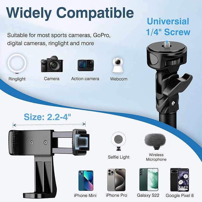 88" Tripod for iPhone, Phone Tripod with Gooseneck and Remote, Portable Cell Phone Tripod Compatible with Smartphone/Camera/Gopro, iPhone Tripod Stand for Video Recording Selfies Vlogging