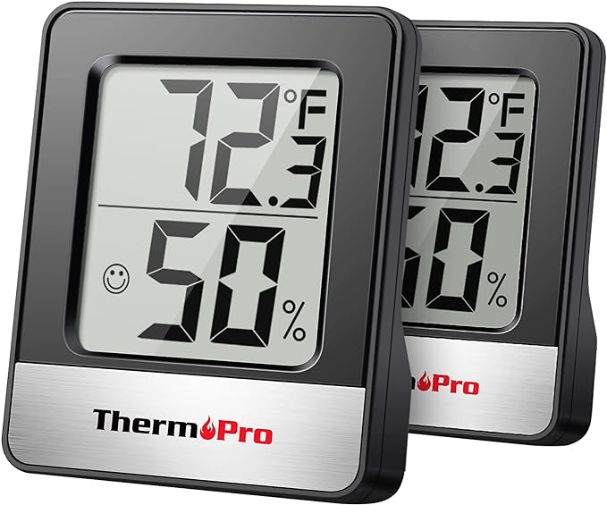 ThermoPro TP49 2 Pieces Digital Hygrometer Indoor Thermometer Humidity Meter Room Thermometer with Temperature and Humidity Monitor Mini Hygrometer Black Weather Station