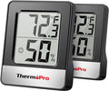 ThermoPro TP49 2 Pieces Digital Hygrometer Indoor Thermometer Humidity Meter Room Thermometer with Temperature and Humidity Monitor Mini Hygrometer Black Weather Station
