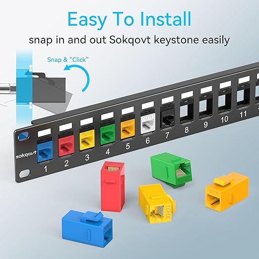 12 Port Mini Blank Keystone Patch Panel With Snap-in Design (4 Pack), Cat6 Network 1U 10 Inch Rack Mount Ethernet (for Slim Keystone Only)