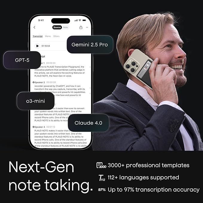 Plaud Note AI Voice Recorder, Voice Recorder w/Case, App Control, Transcribe & Summarize with AI Technology, Support 112 Languages, 64GB Memory, Audio Recorder for Lectures, Meetings, Calls, Silver