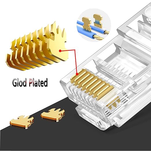 PETECHTOOL RJ45 Cat6 Pass Through Connectors Gold Plated 8P8C Ends and Blue Strain Relief Boots for CAT6 RJ45 Ethernet Network Cable Connector Plug Cover 100/100 (200 Packs Total)