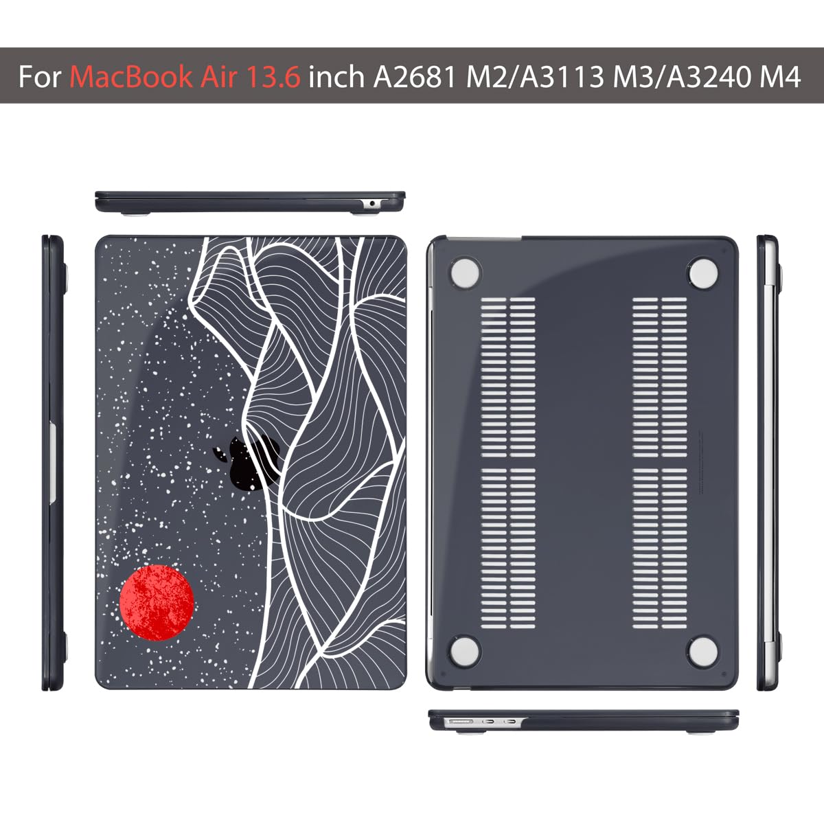 Teryeefi for M3 M2 M4 MacBook Air 13 inch Case 2025 2024 2023 2022 Release A3240 A3113 A2681 Model,Hard Shell Case for MacBook Air 13.6 inch + Keyboard Cover + Type C Adapter, Abstract Mountain-100