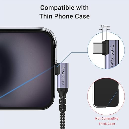 USB C to USB C Cable 100W,[2-Pack 6.6ft Right Angle] USB 3.1 Fast Charging Cord 90 Degree 20V/5A Type C PD Cable Compatible for iPhone 15/15 Plus/15 Pro/15 Pro Max/MacBook Pro 2022