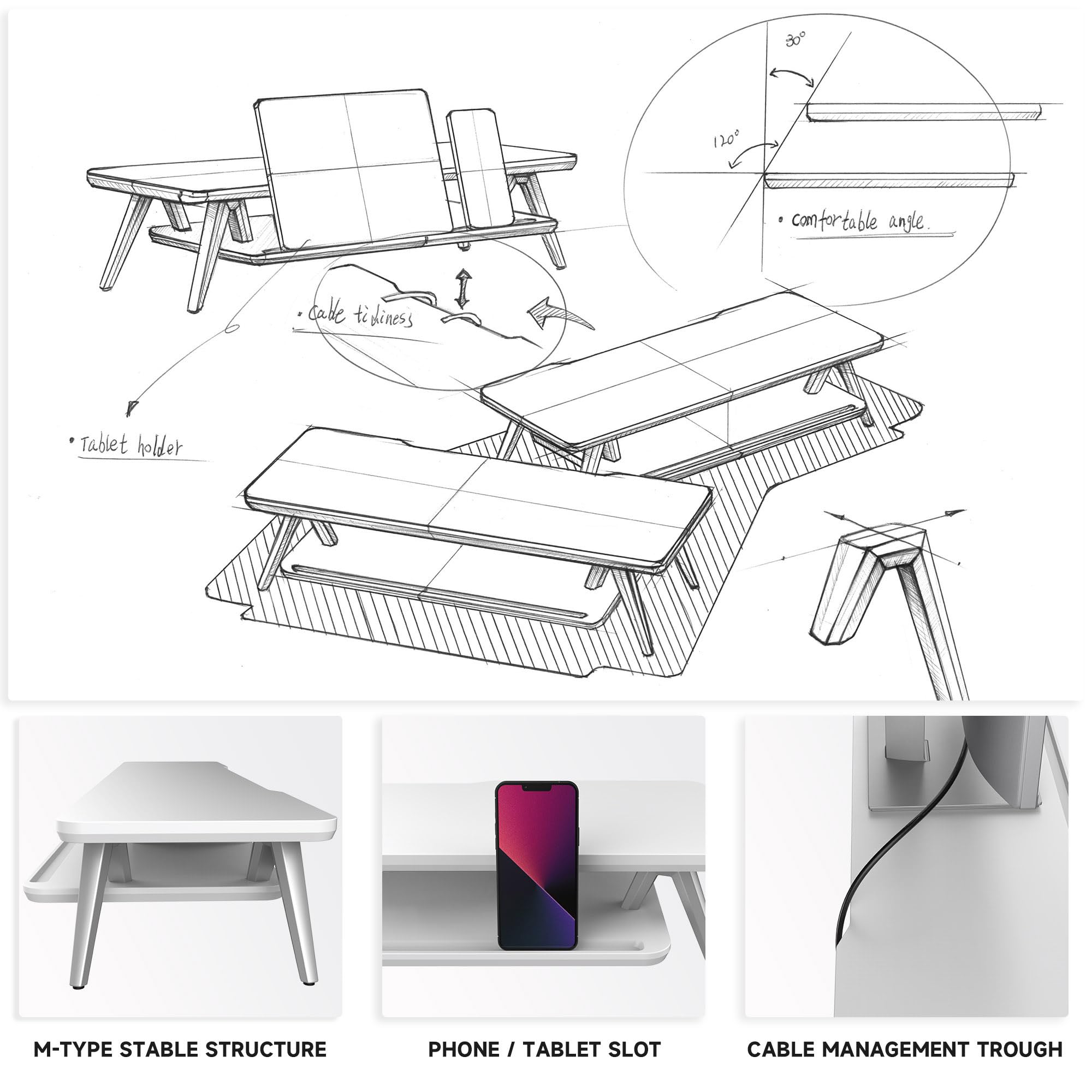 Fenge Monitor Stand Riser, Wooden Desk Shelf with 2-Tier Storage
