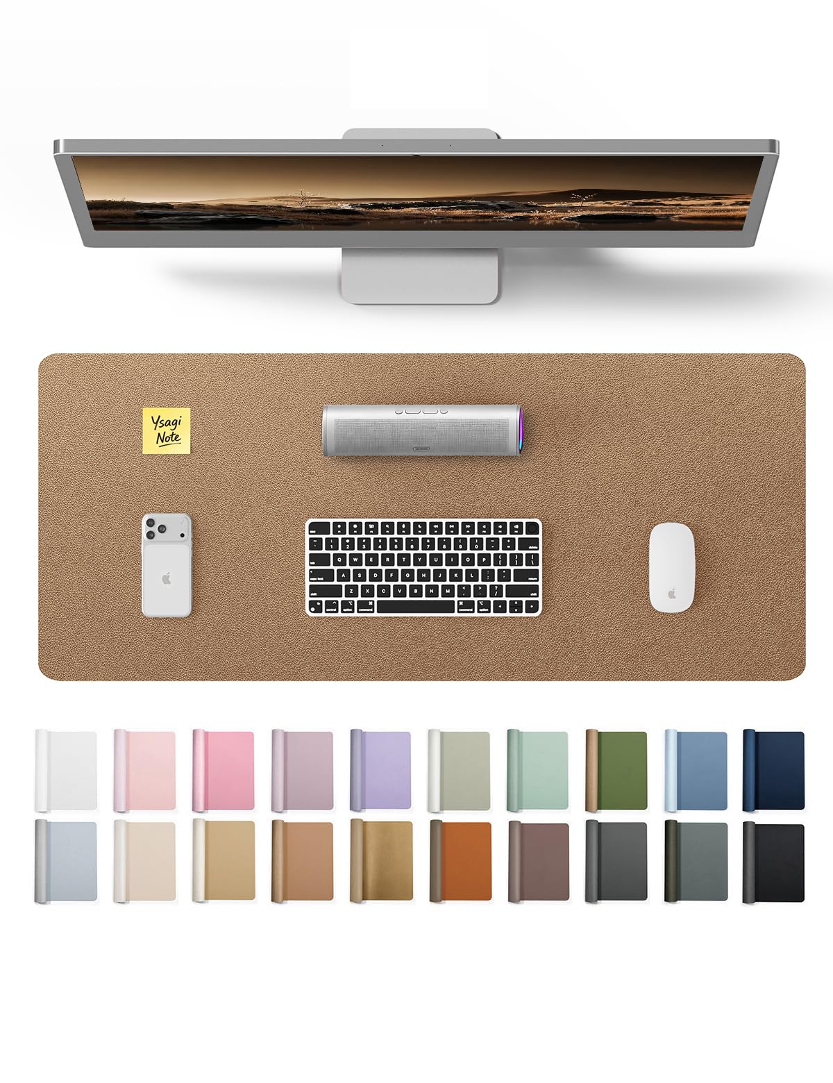YSAGi Large Extended PU Leather Desk Pad Protector – Non-Slip Waterproof Desk Mat for Office & Home, Easy Clean Mouse Pad & Laptop Writing Blotter 35.4"x17" Black — 23.6" x 13.8"