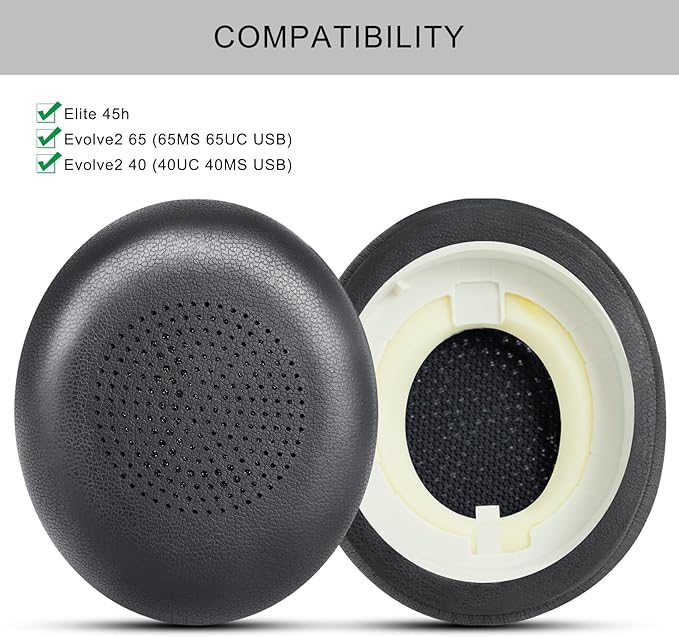 Ear Pads Replacement for Jabra Evolve2 65 (65MS 65UC USB)/Evolve2 40 (40UC 40MS USB)/Elite 45h On-Ear Wireless Headphones, Ear Cushions with Protein Leather