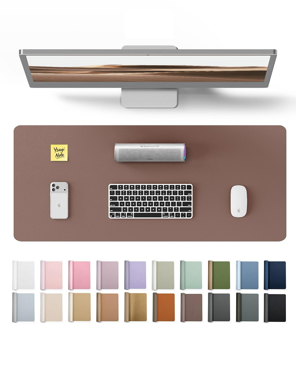 YSAGi Large Extended PU Leather Desk Pad Protector – Non-Slip Waterproof Desk Mat for Office & Home, Easy Clean Mouse Pad & Laptop Writing Blotter 35.4"x17" Black — 23.6" x 13.8"