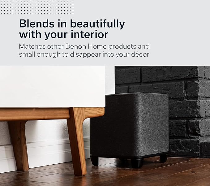 Denon Home Subwoofer – Deep, Powerful Bass, 8" Bass-Reflex Woofer, Wireless Streaming, Pair Home 150/250/350 Speakers & Sound Bar, Multi-Room Support, Black